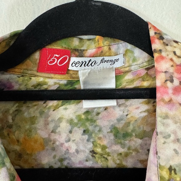 50 CENTO FIRENZE Watercolor Floral Button-Up 100% Silk Blouse Size M - Picture 3 of 6